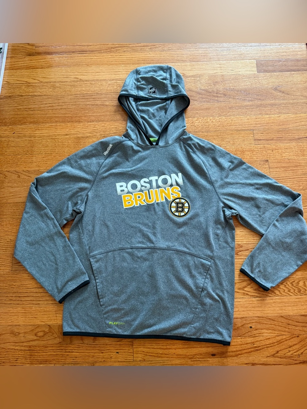 Reebok Boston Bruins Gray Pullover Playdry Hoodie Men’s Medium